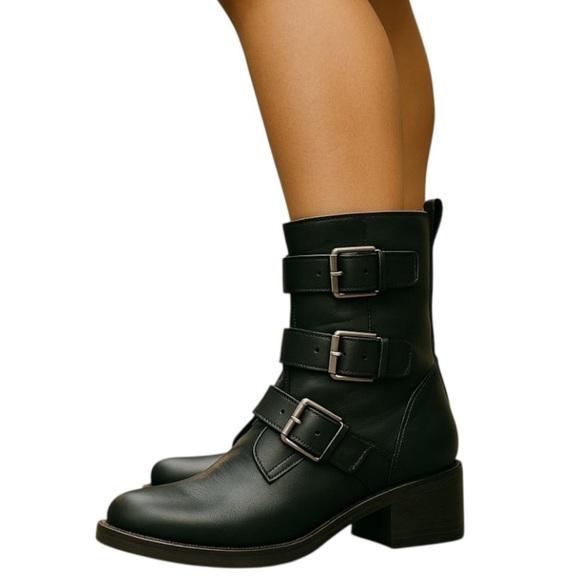 Lucky Brand Katriny Buckle Straps Riding Boot in Black Leather size 6 NWOB - Picture 1 of 7